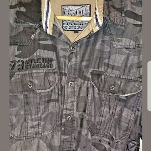 Mens Dark Camo Affliction Button Up Shirt
